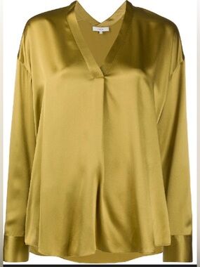 Vince silk V neck popover blouse in gold